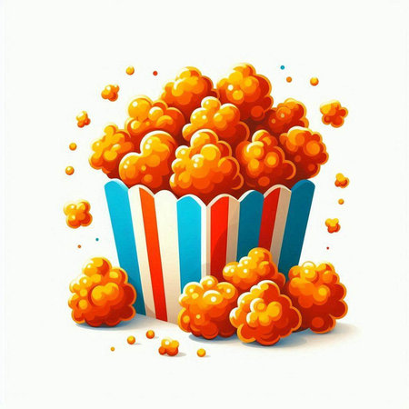 Popcorn in a paper box on a white background. Vector illustration.のイラスト素材