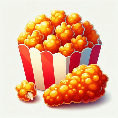 Illustration of popcorn in paper box with shadow on white background.のイラスト素材