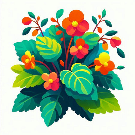 Flower bouquet with red and green leaves. Vector illustration.のイラスト素材