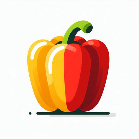 Red and yellow bell pepper isolated on white background. Vector illustration.のイラスト素材