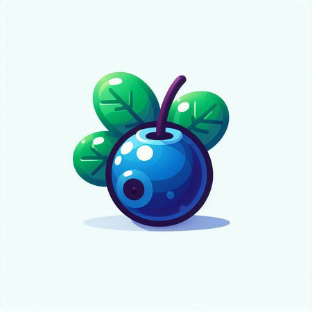 Blueberry fruit with leaves. Vector illustration in flat cartoon style.のイラスト素材