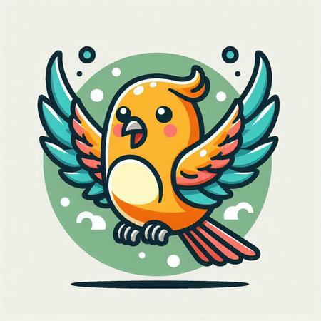 Cute cartoon bird. Vector illustration of a bird with wings.のイラスト素材