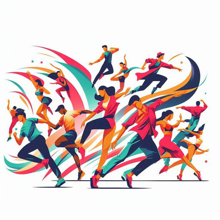 Group of dancing people. Vector illustration. Sport and active lifestyle.のイラスト素材