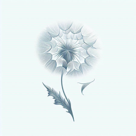 dandelion with seeds on a light blue background, vector illustrationのイラスト素材