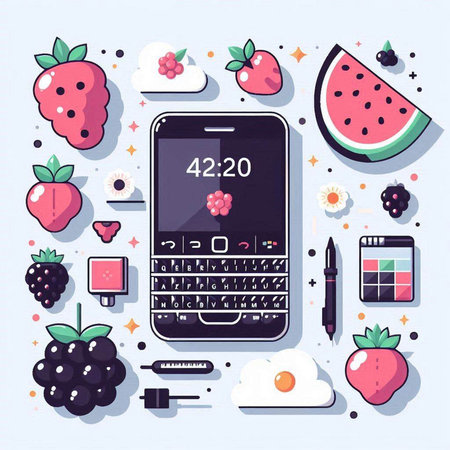 Mobile phone with different icons on the screen. Vector illustration in flat styleのイラスト素材