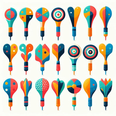 Colorful darts set isolated on white background. Flat style vector illustration.のイラスト素材