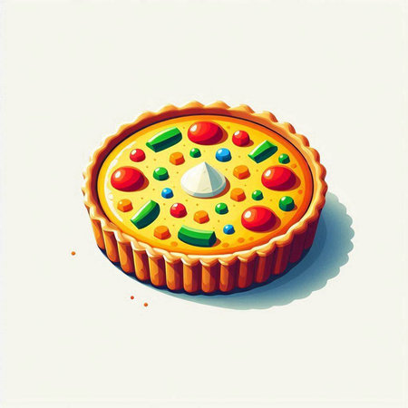 Illustration of a pie with tomato, cucumber, onion and pepperのイラスト素材