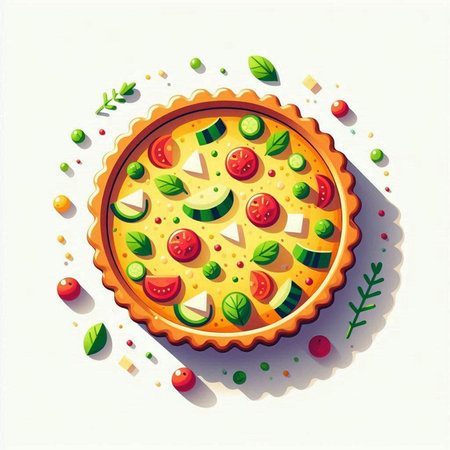 Illustration of pizza with tomato, mozzarella and basil on white backgroundのイラスト素材