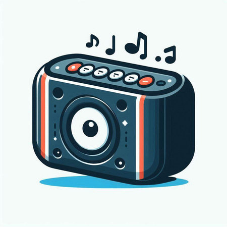 Illustration of a camera with music notes on a white background.のイラスト素材