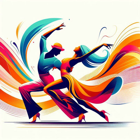 Couple dancing tango. Colorful abstract background. Vector illustration.のイラスト素材