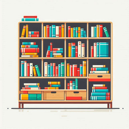 Illustration of bookshelves with books. Vector illustration in retro style.のイラスト素材