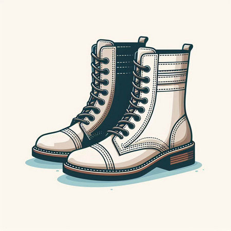 Hand drawn pair of leather boots. Vector illustration in sketch style.のイラスト素材
