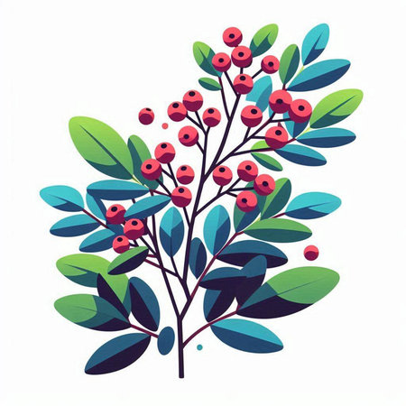 Illustration of a rowan branch with berries on a white backgroundのイラスト素材