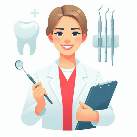 Dentist woman with stomatologist tools. Vector illustrationのイラスト素材