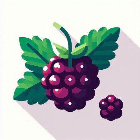 Blackberry fruit vector illustration with long shadow. Flat design style.のイラスト素材