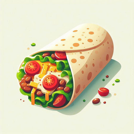 Illustration of a tortilla wrap with lettuce, tomato and cheeseのイラスト素材