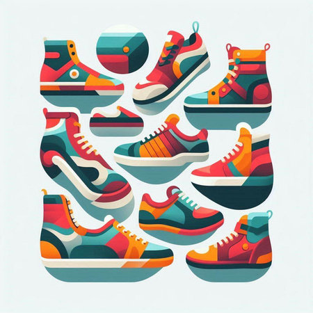 Sneakers set. Sneakers icons. Vector illustration in flat styleのイラスト素材