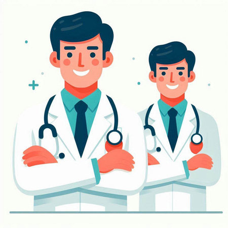 Male doctors with stethoscopes. Vector illustration in flat styleのイラスト素材