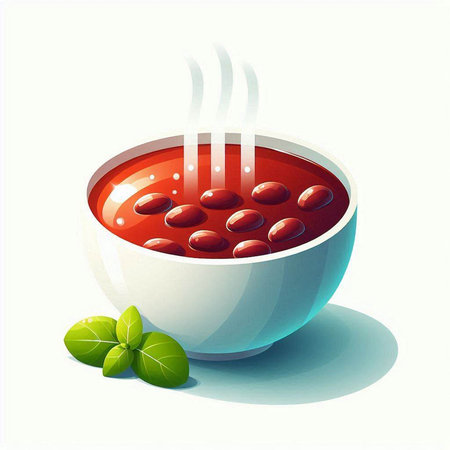 Illustration of a bowl of tomato soup on a white background.のイラスト素材