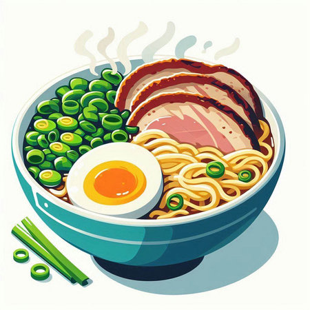 Japanese ramen noodle with pork and egg. Vector illustration.のイラスト素材