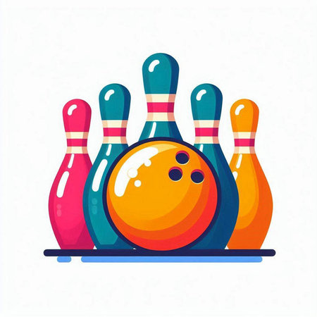 Bowling ball and skittles on white background. Vector illustration.のイラスト素材