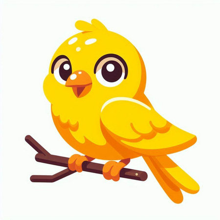 Cute little yellow bird sitting on a branch. Vector illustration.のイラスト素材