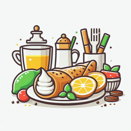 Vector illustration of a set of food and drink on white background.のイラスト素材