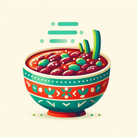 Bowl of red bean soup with green chopsticks. Vector illustration.のイラスト素材