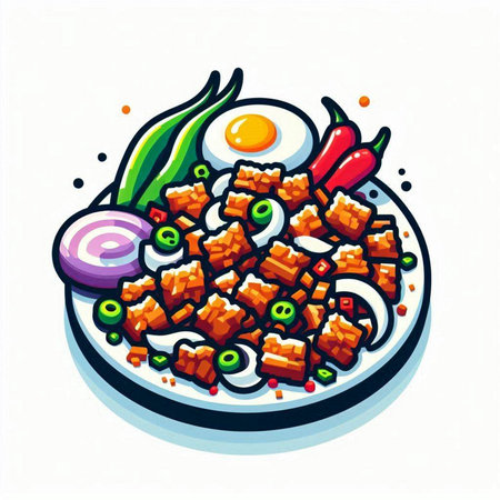 Korean food, Illustration of spicy kimchi with fried eggのイラスト素材