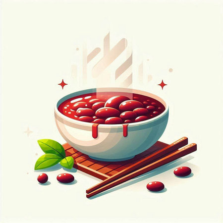 Illustration of bowl of red beans with chopsticks on a white backgroundのイラスト素材