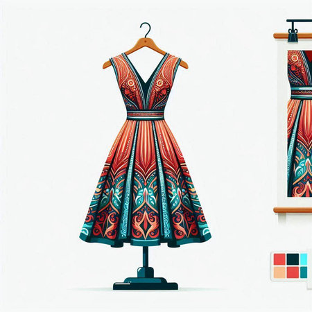 Dress on a hanger in the store. Vector illustration.のイラスト素材