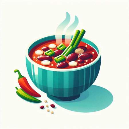 Illustration of a bowl of chili soup on a white background.のイラスト素材
