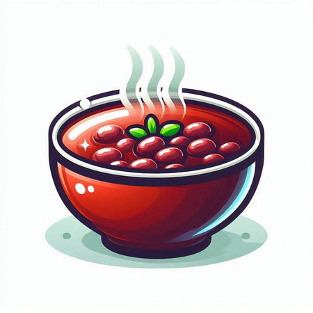 Illustration of a bowl of red bean soup on a white backgroundのイラスト素材