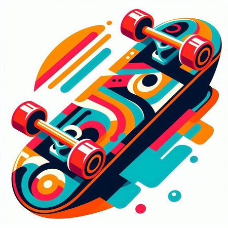 Skateboard and dumbbell on colorful background. Vector illustration.のイラスト素材