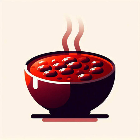 Bowl of hot soup with sausages. Vector illustration.のイラスト素材