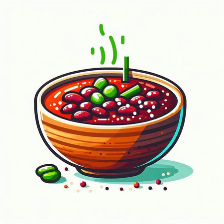 Bowl of red bean soup on white background. Vector illustration.のイラスト素材