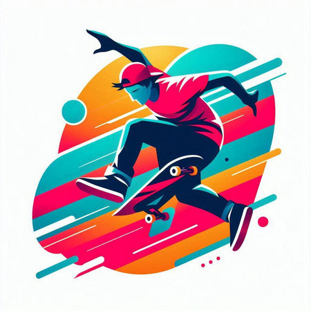 Skateboarder riding on a colorful background. Vector illustration.のイラスト素材