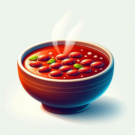 Illustration of bowl of red bean soup with smoke on white backgroundのイラスト素材