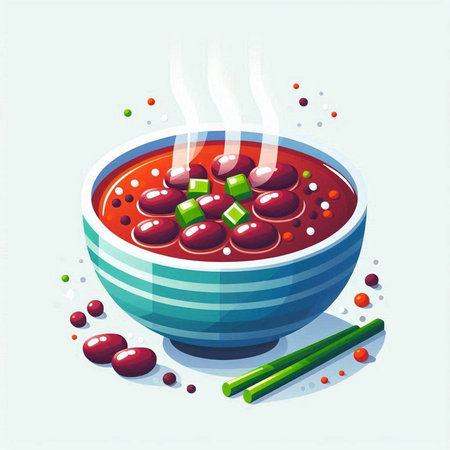 bowl of hot chili soup with beans and chopsticks, vector illustrationのイラスト素材