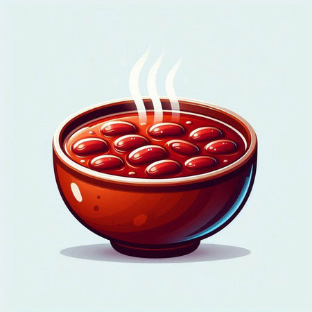 Illustration of red beans in a bowl on a blue background.のイラスト素材