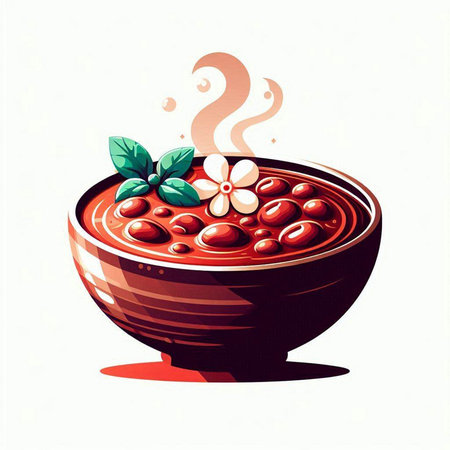 Bowl of red beans with herbs and spices, vector illustration.のイラスト素材