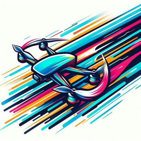 drone with anchor on a background of colored stripes. vector illustrationのイラスト素材