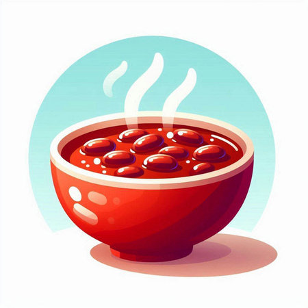 Bowl of red bean soup on a white background. Vector illustration.のイラスト素材