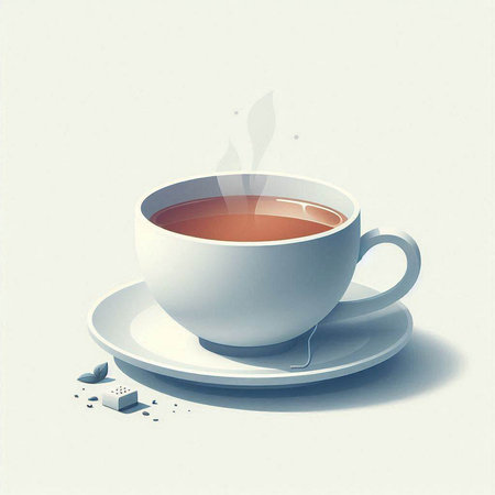 Cup of tea and sugar on a white background. Vector illustrationのイラスト素材
