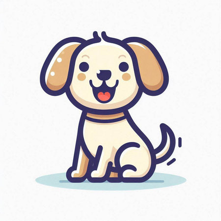 Cute cartoon dog sitting and smiling. Vector illustration isolated on white background.のイラスト素材