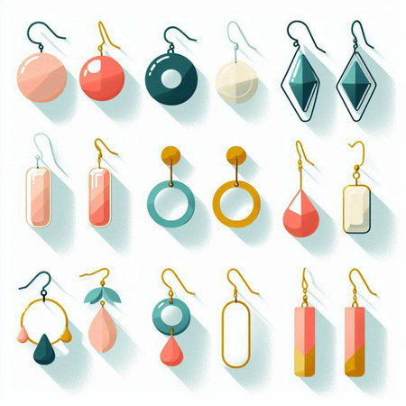 Set of colorful earrings in flat style. Vector illustration for your designのイラスト素材