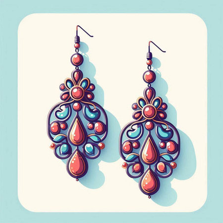 Illustration of two earrings in vintage style. Vector illustration.のイラスト素材