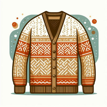 Vector illustration of a warm knitted sweater with a pattern in retro style.のイラスト素材