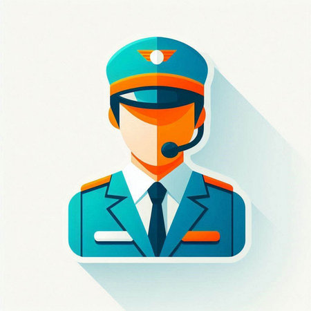 Policeman with headset. Flat design style. Vector illustration.のイラスト素材
