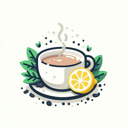 Cup of tea with lemon and mint leaves. Vector illustration.のイラスト素材